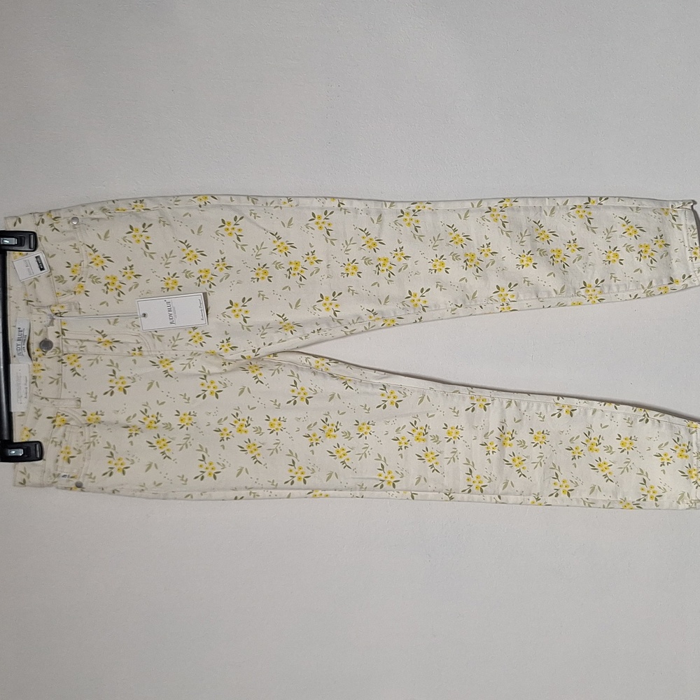 NWT Judy Blue Poppy Yellow Floral Print Skinny Jeans Cream 5/27 Stretch